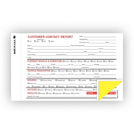 Asp Contact Report Form, 100 Per Pack Pk 5863